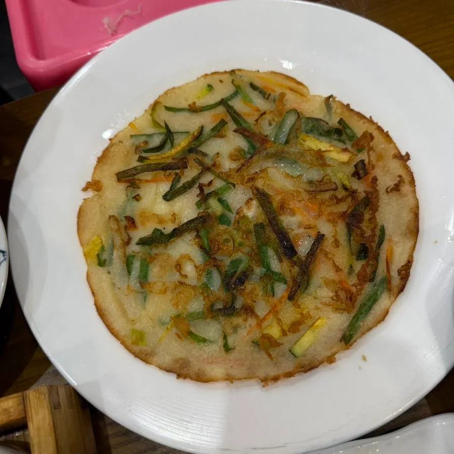 Chive pancake served as an appetizer