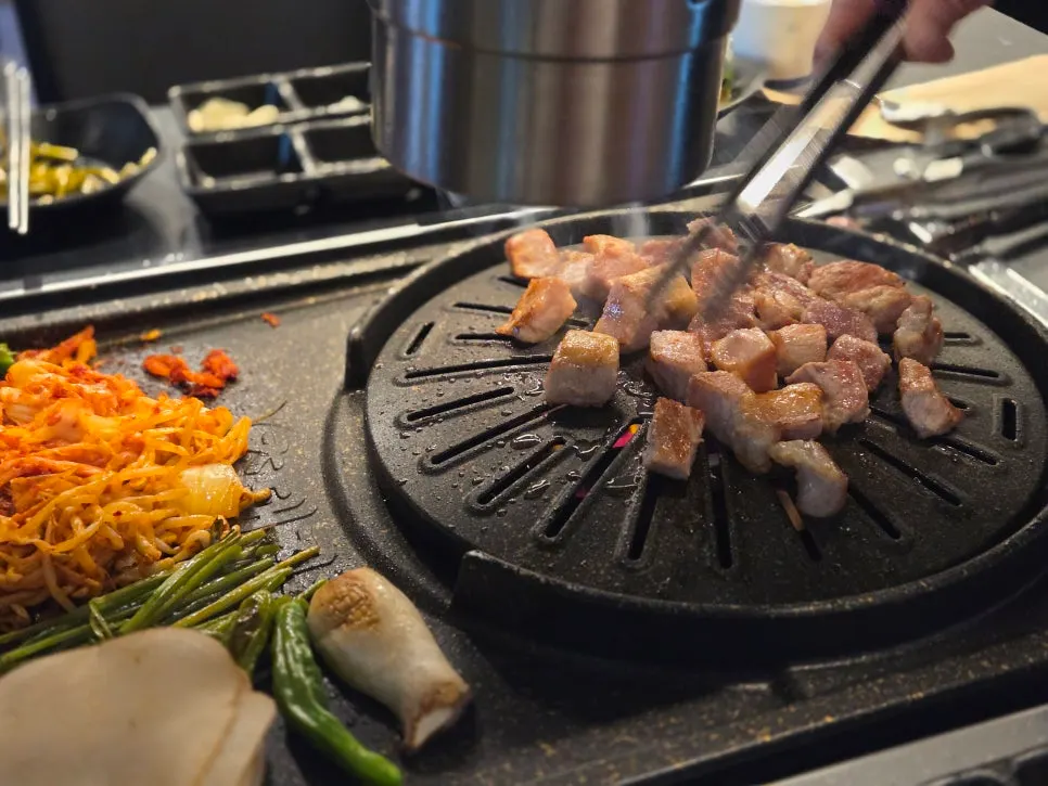 Side dish selection at the Korean barbecue self-serve bar