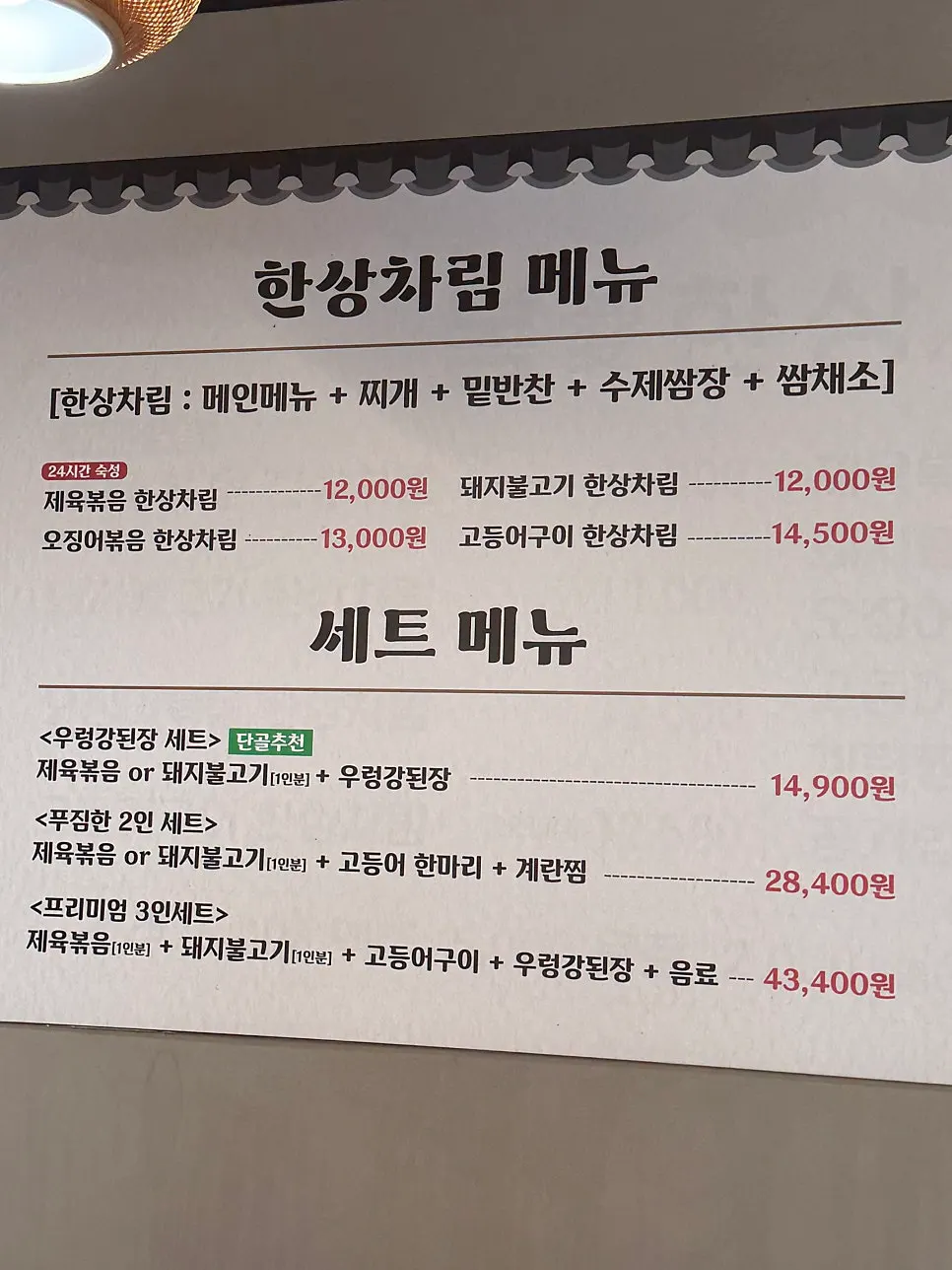 Set menu and add-on menu information