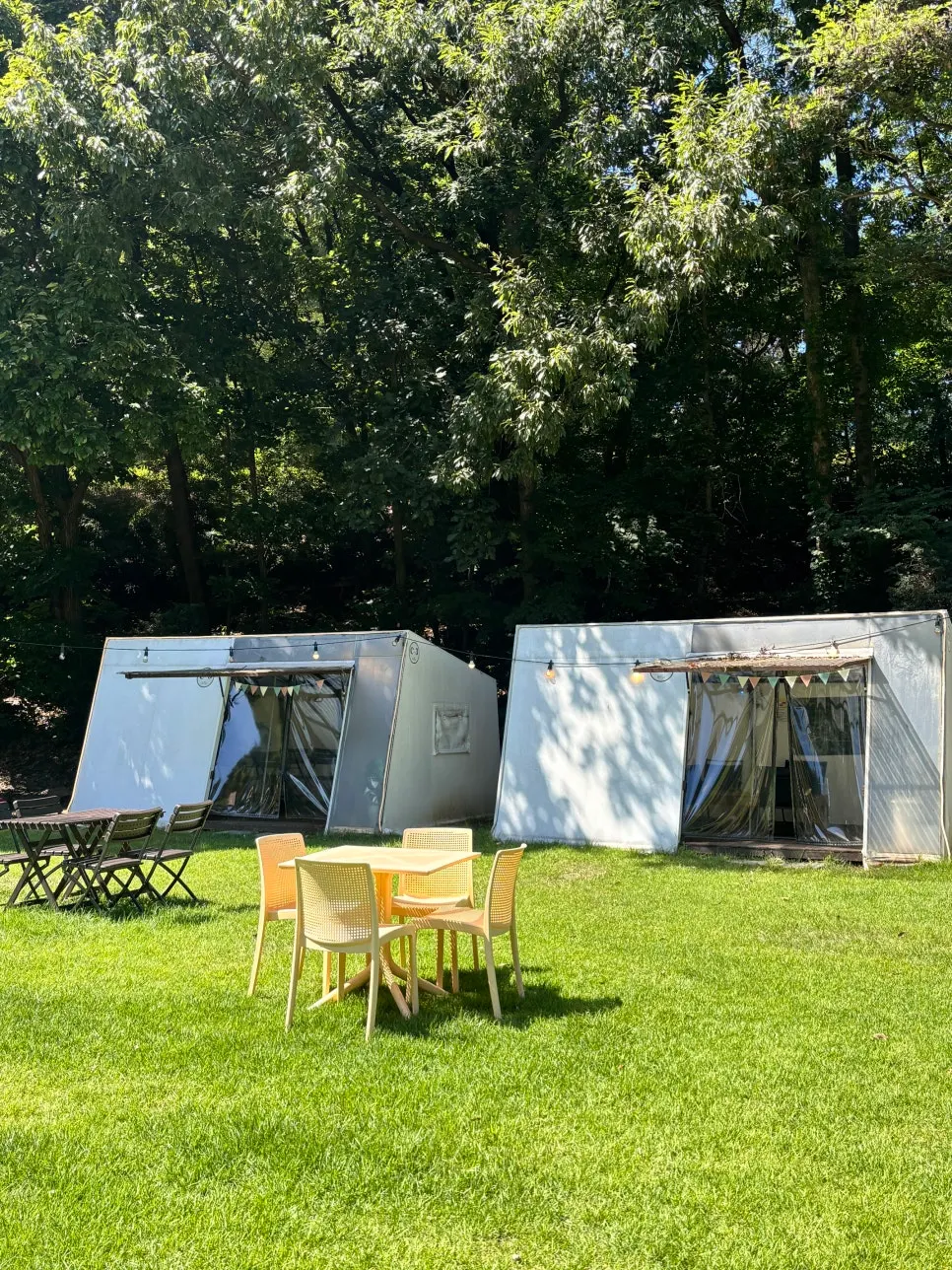 Private tent zone in the forest