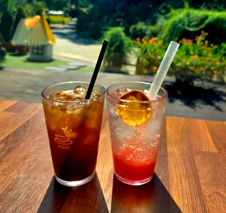 Grapefruit ade and iced Americano