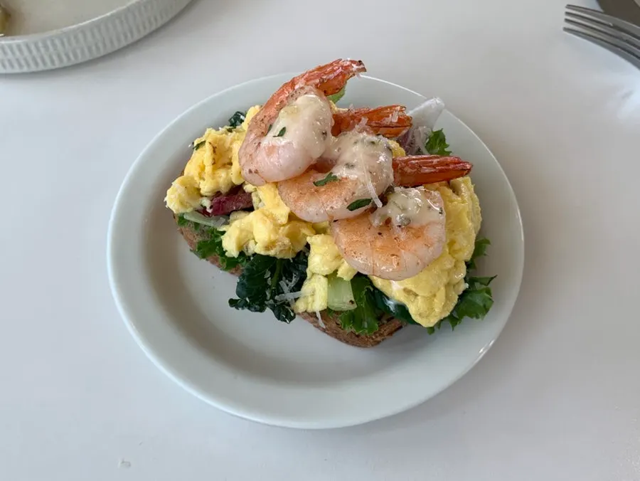 Plate of shrimp open sandwich