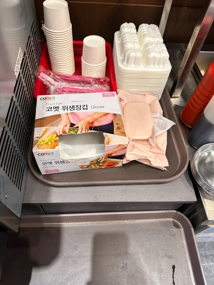 Hygiene gloves placed at the self-serve corner