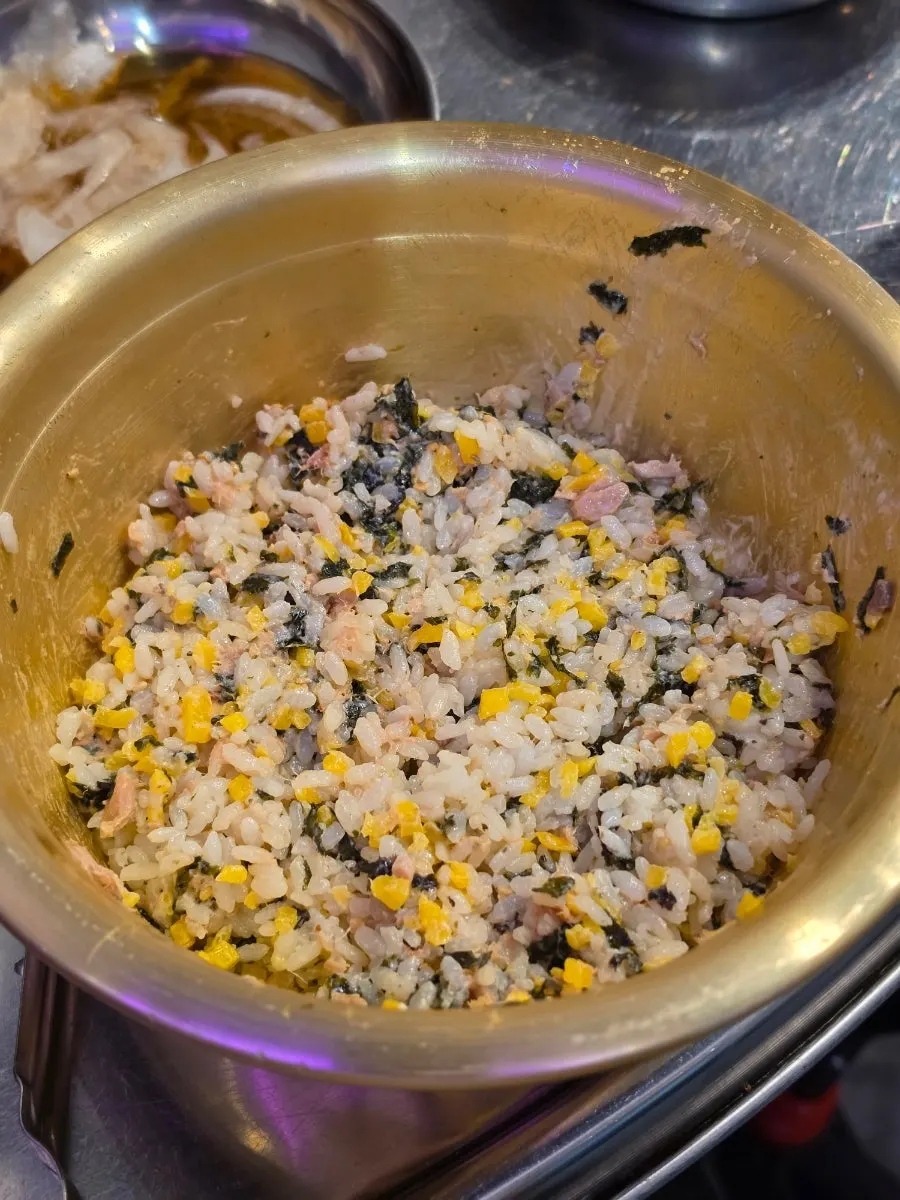 Tuna mayo rice balls served in a large bowl
