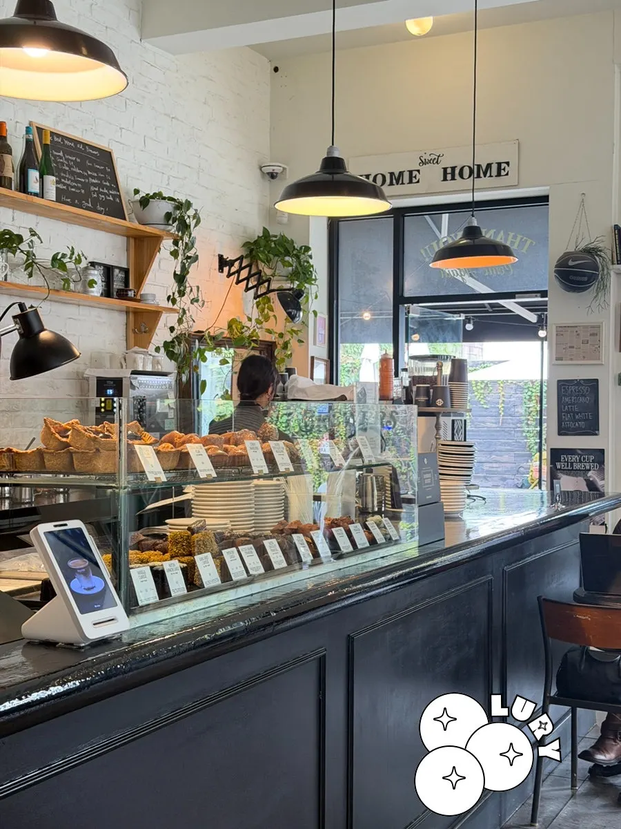 Dessert showcase full of baked treats at Brewers Coffee