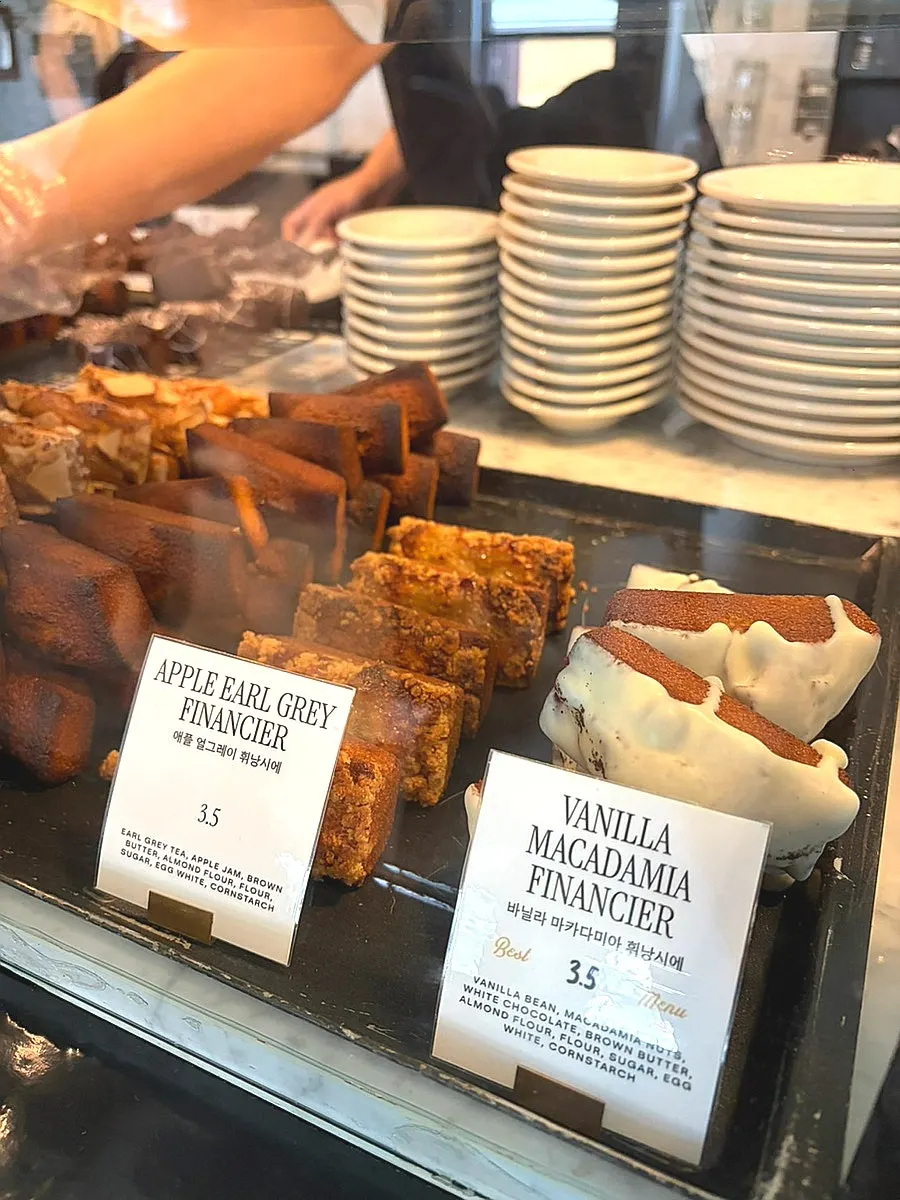 Dessert display case full of baked goods at Brewers Coffee