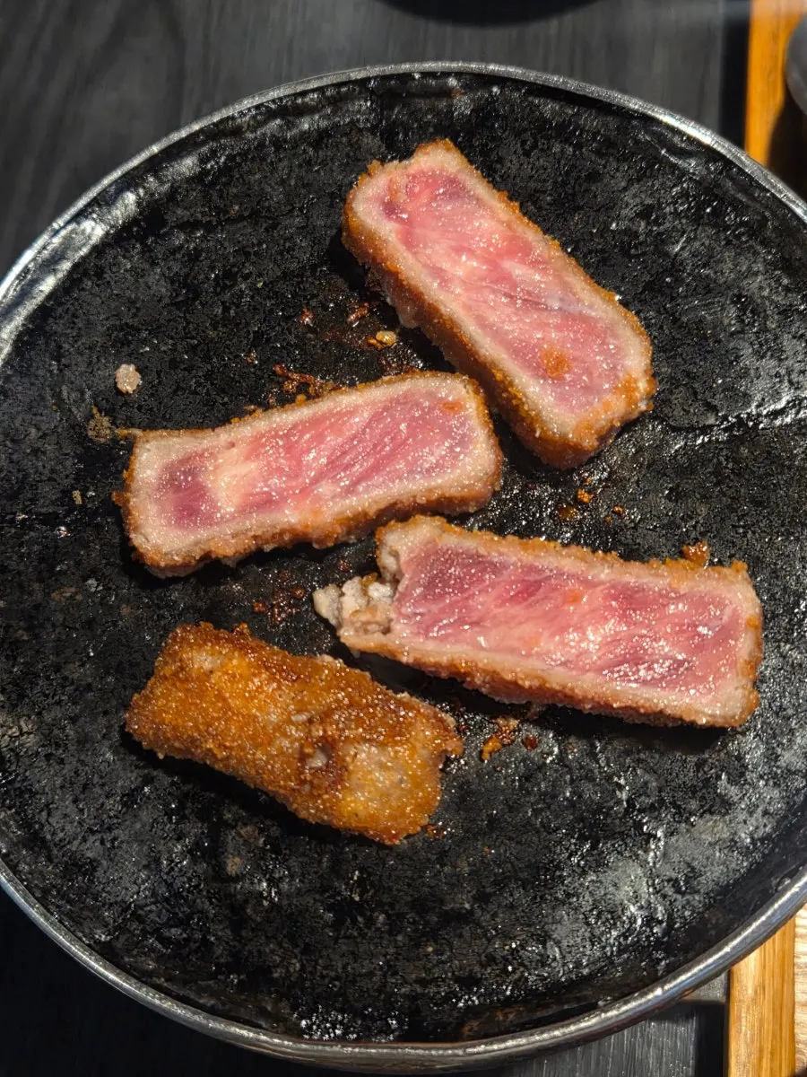 Grilling gyukatsu on the mini brazier