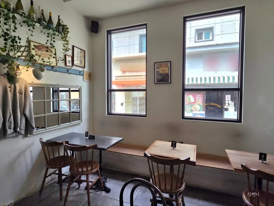 Seating at Brewers Coffee lit with natural daylight