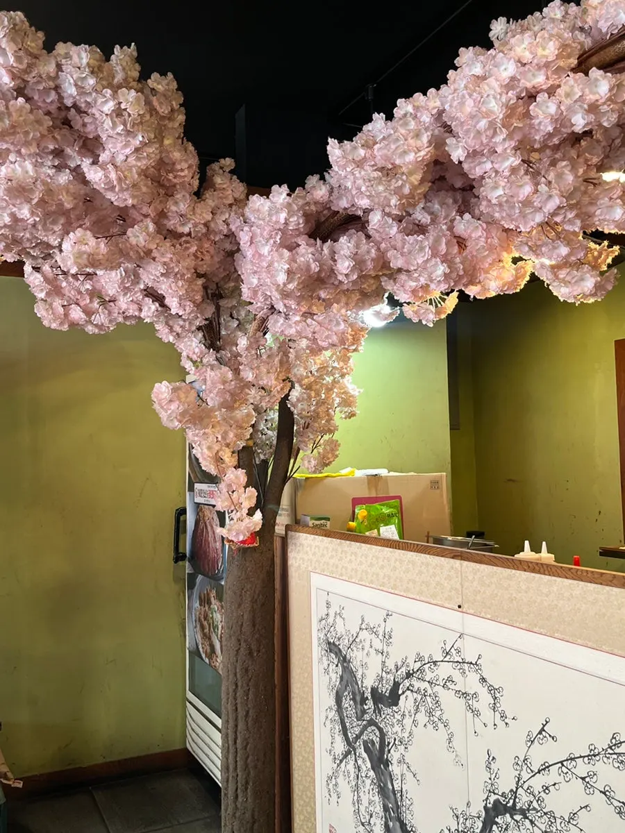 Interior with cherry blossom decor and Japanese atmosphere