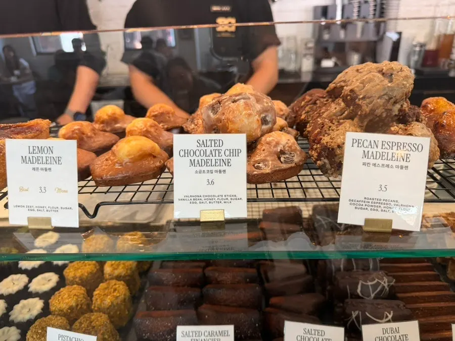 Dessert display with financiers and canelés