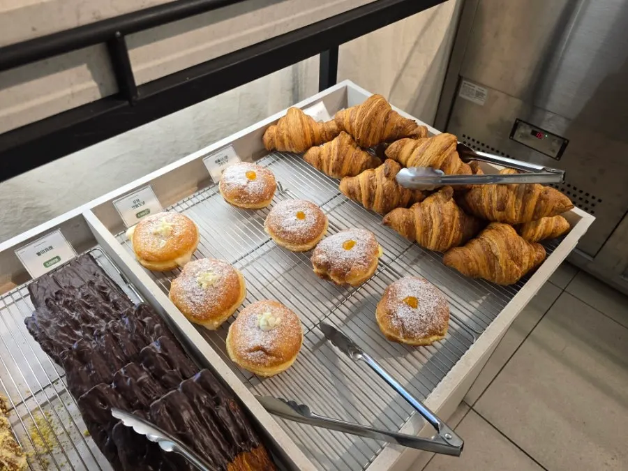 Display case with three kinds of croissants