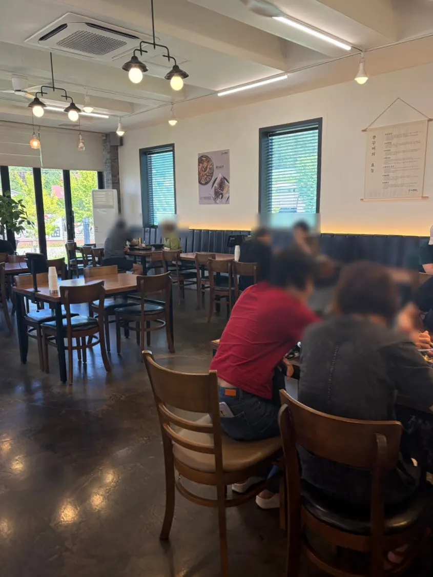 Spacious, clean dining hall with tables