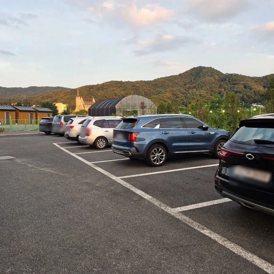 Large parking lot behind the restaurant building