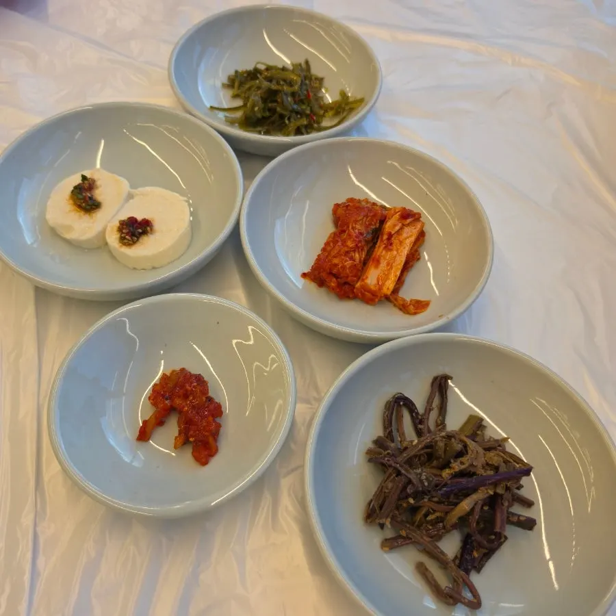 Generous spread of Korean side dishes