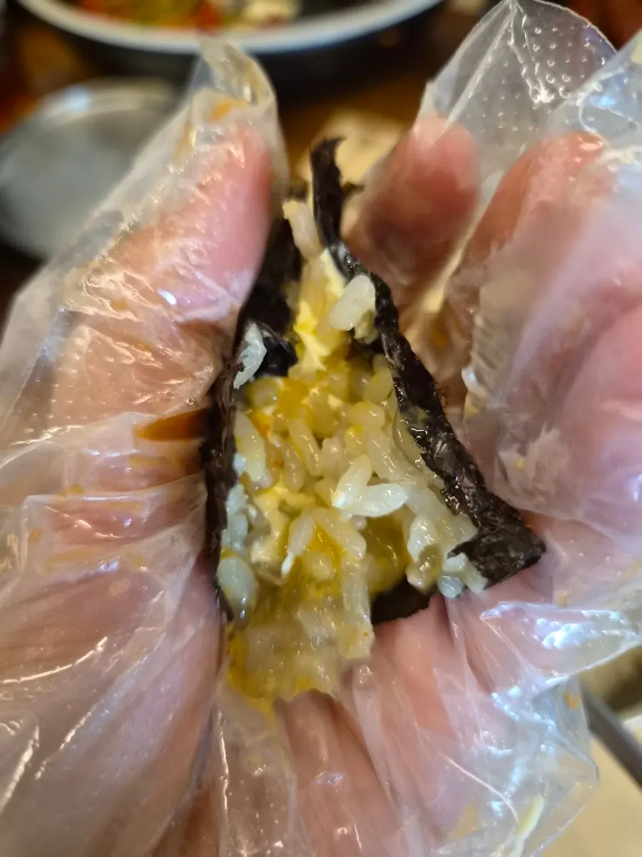 Crab shell rice mixed with butter and sesame oil