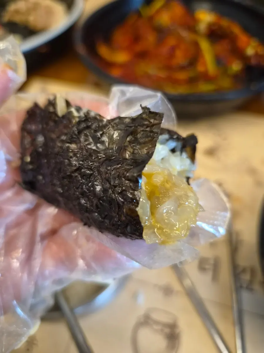 A spoonful of the crab shell butter rice