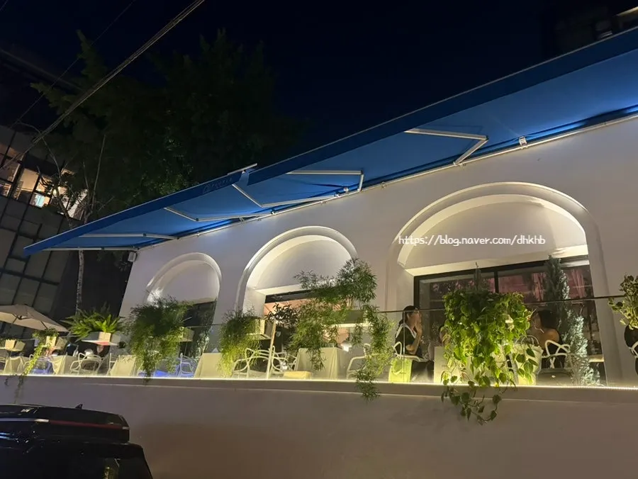 Terrace lit up in the evening