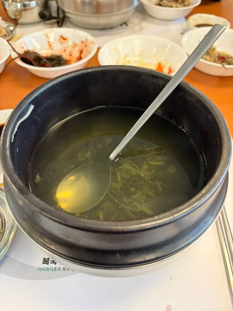 An almost-empty pot of pufferfish soup