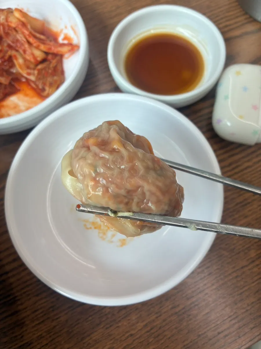 만두소가 비치는 얇은 피의 김치만두