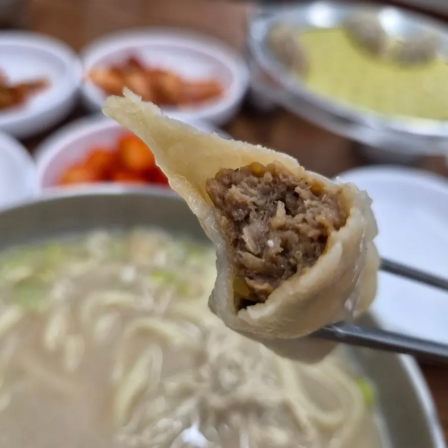A hand picking up one galbi mandu