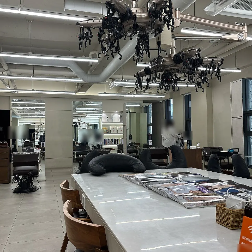Salon treatment area with widely spaced seating