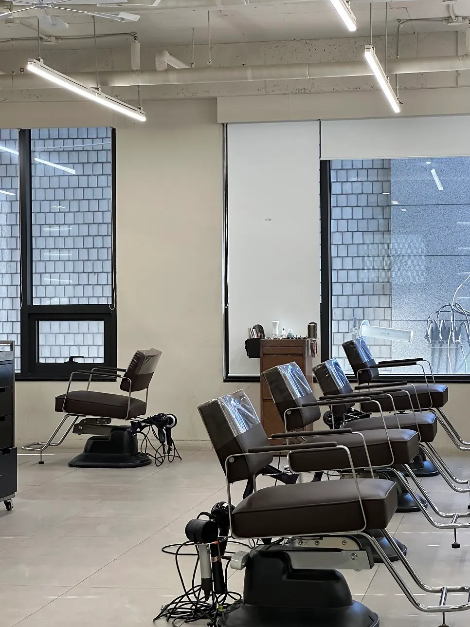Salon service area with roomy spacing between seats