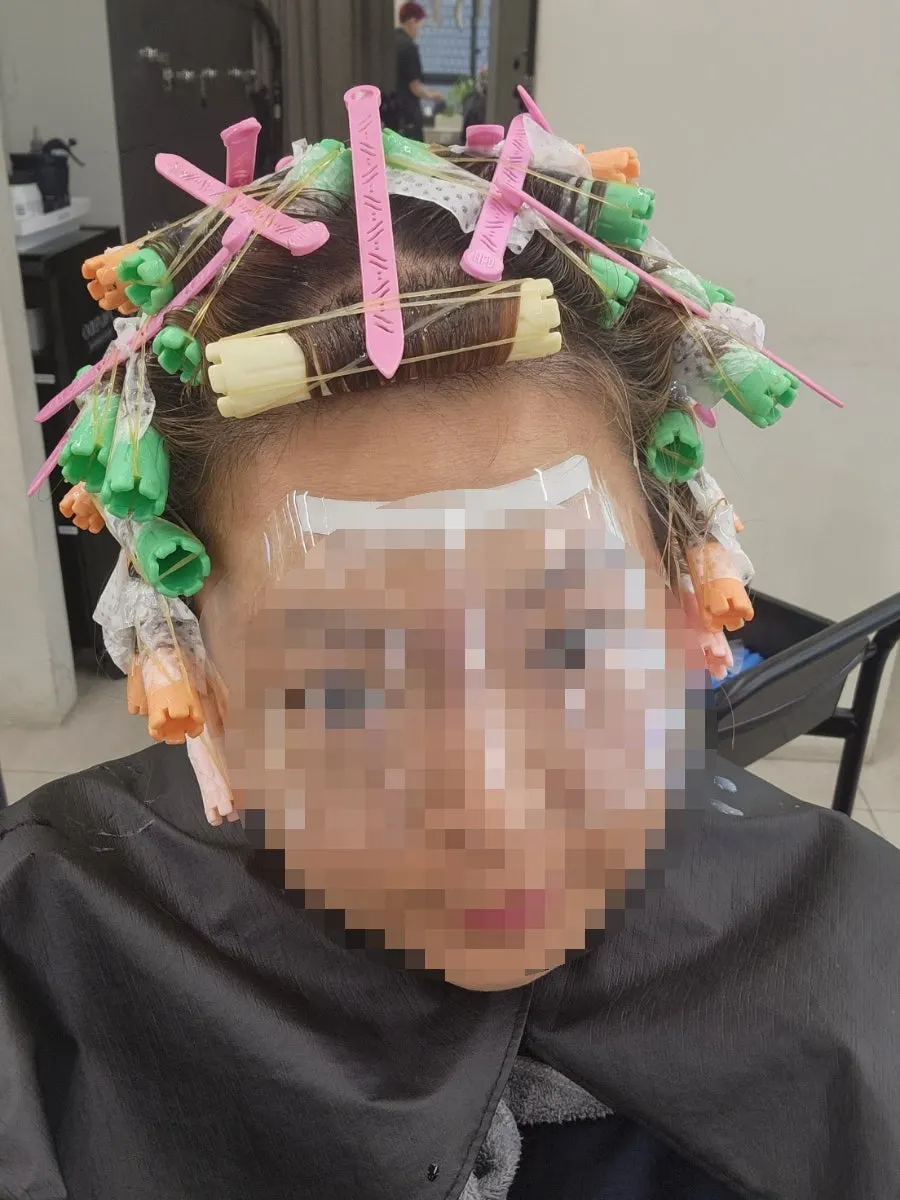 Eye guards attached before the perm began