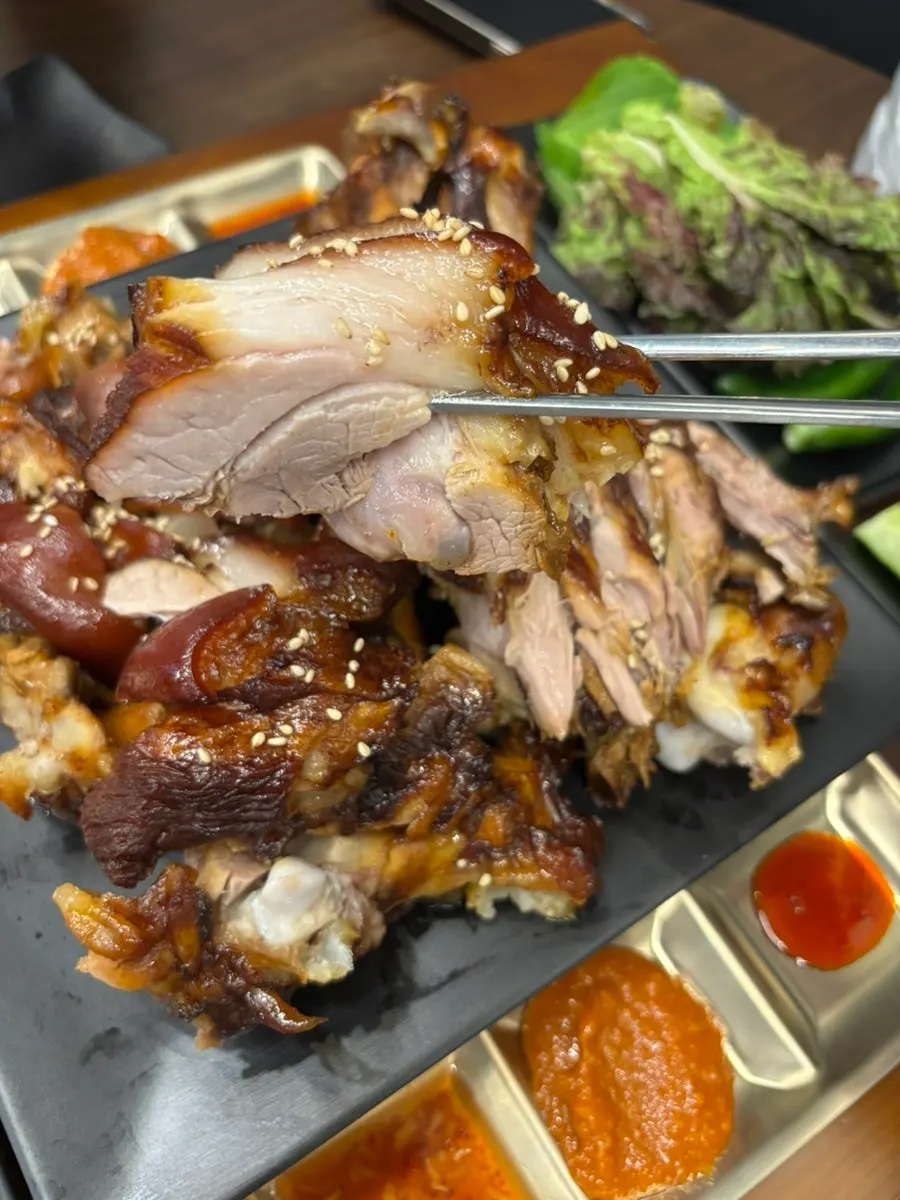 Close-up of glossy jokbal meat