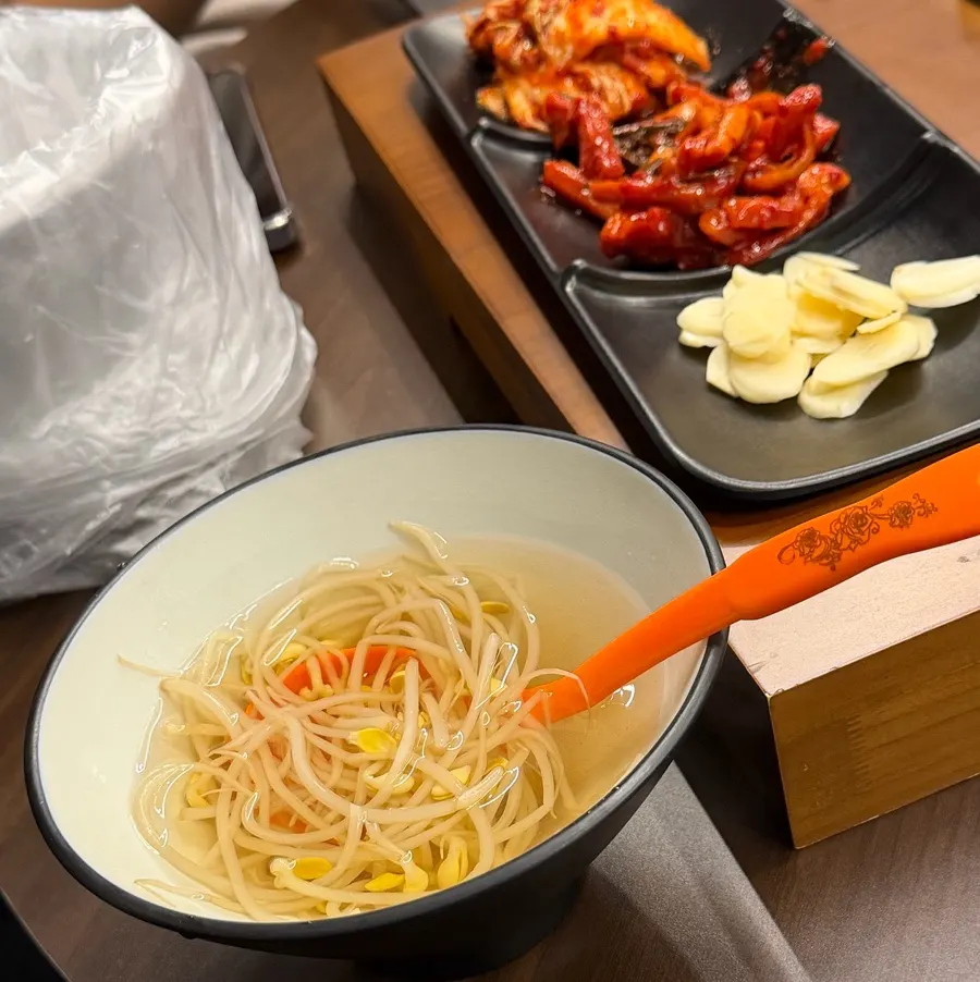 Bean sprout soup served alongside the meal