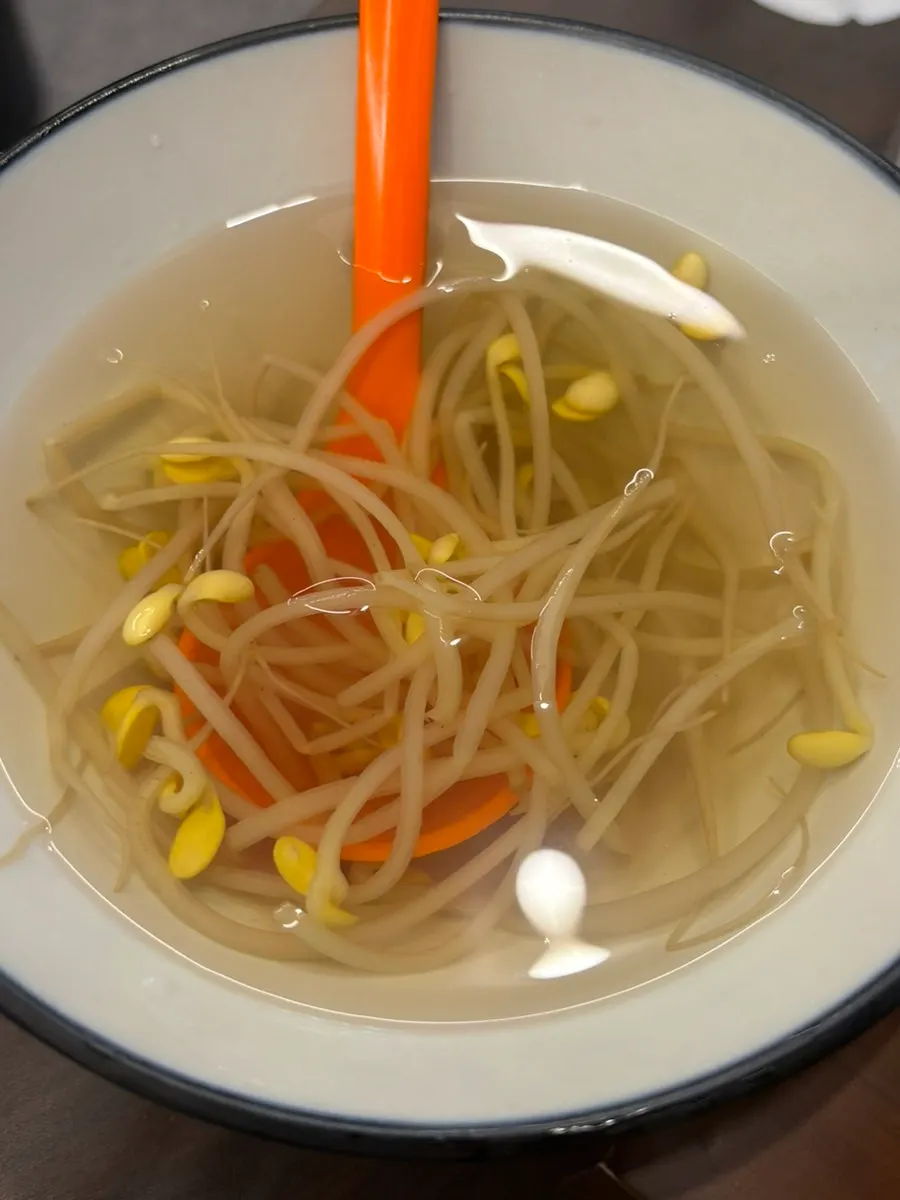 Clear bean sprout soup served as a basic side