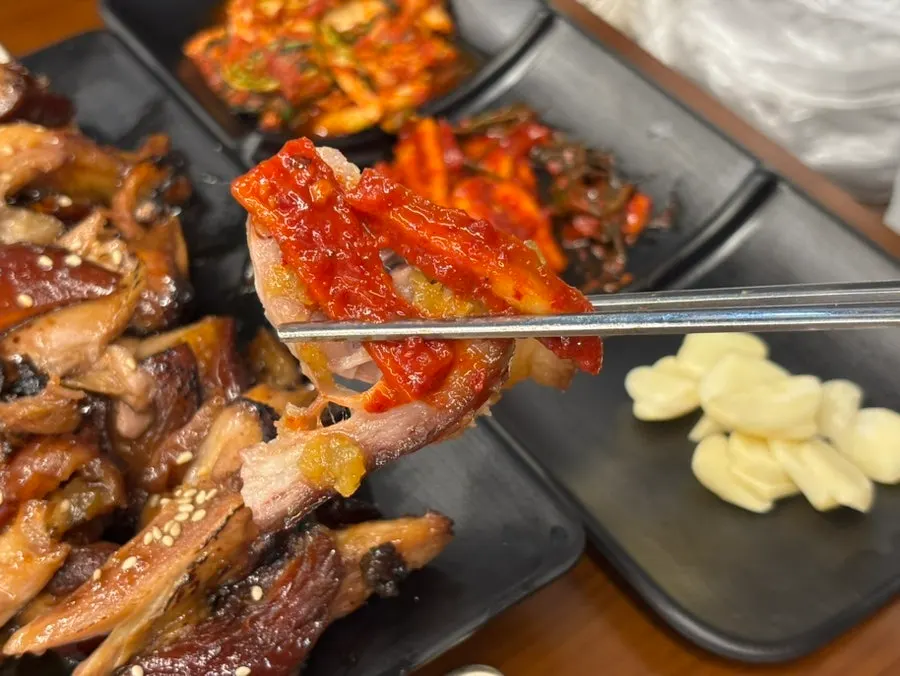 Dried radish strips and fresh cabbage kimchi side dishes