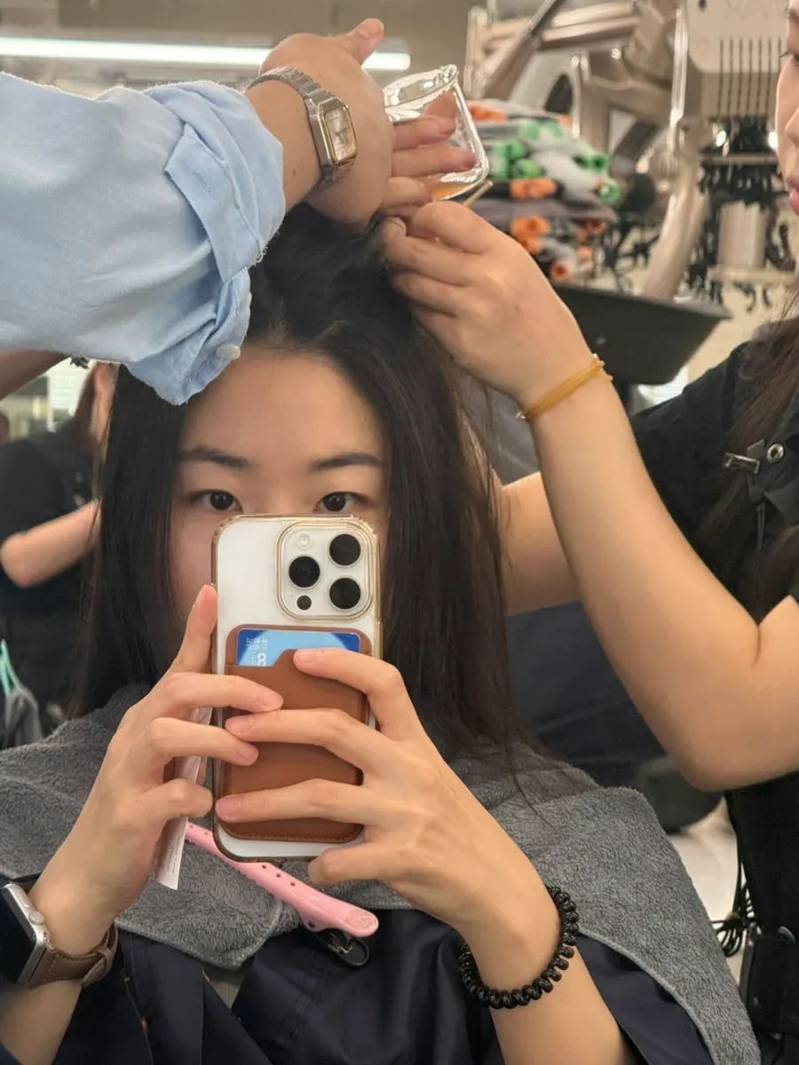 Hair grown out for over a year, before treatment