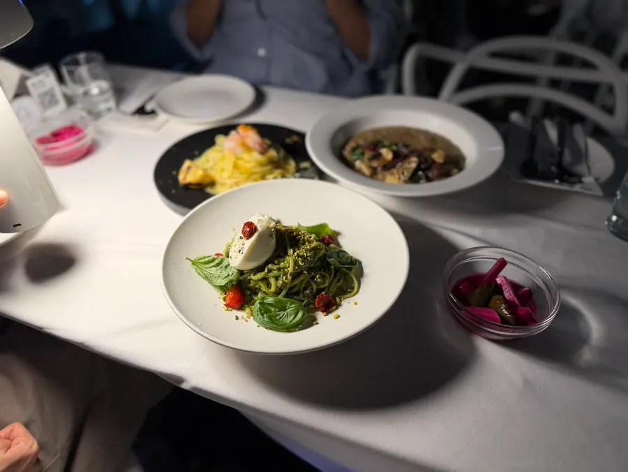 The three ordered dishes set out on the terrace table