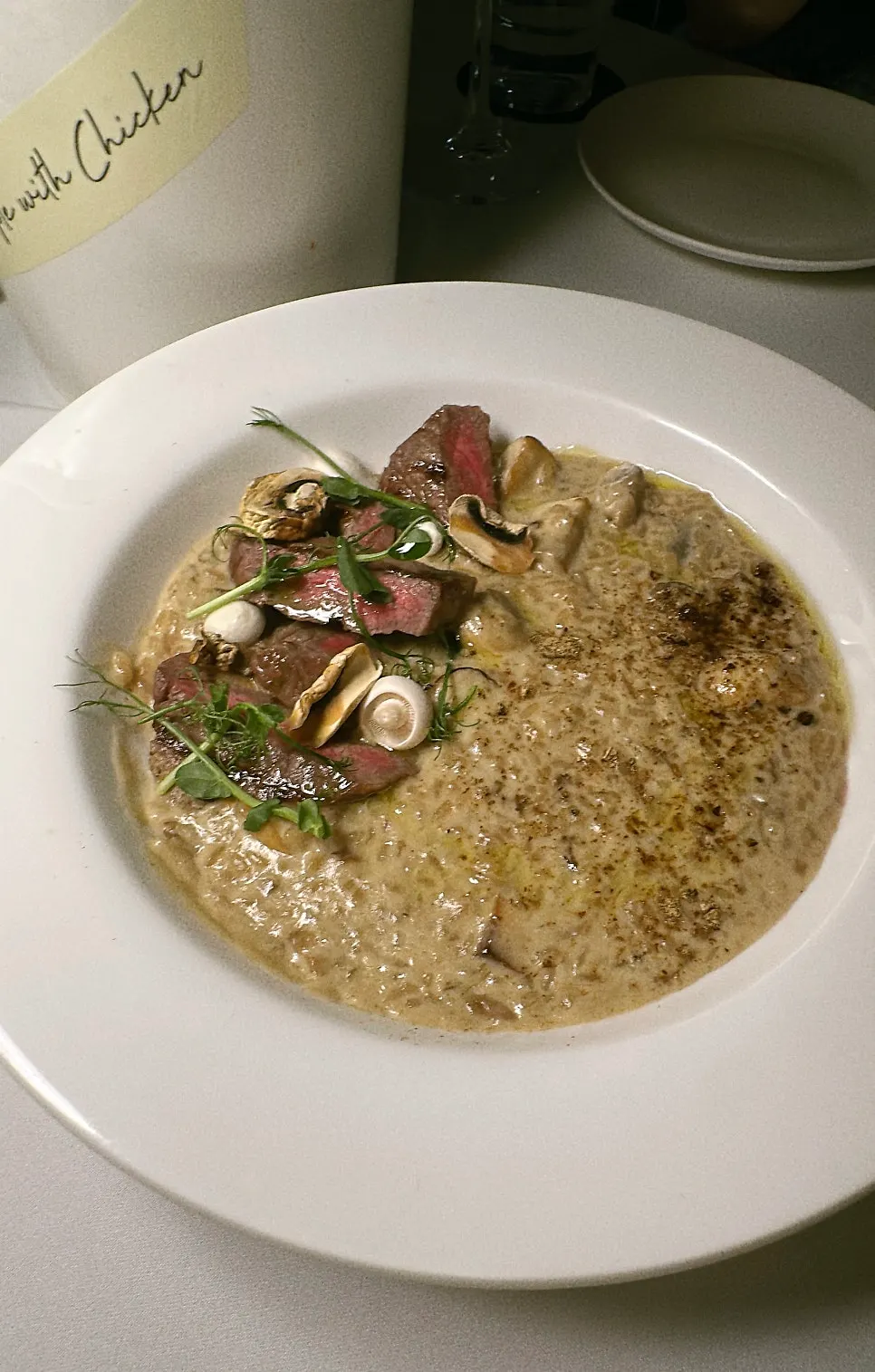 Korean beef steak mushroom cream risotto