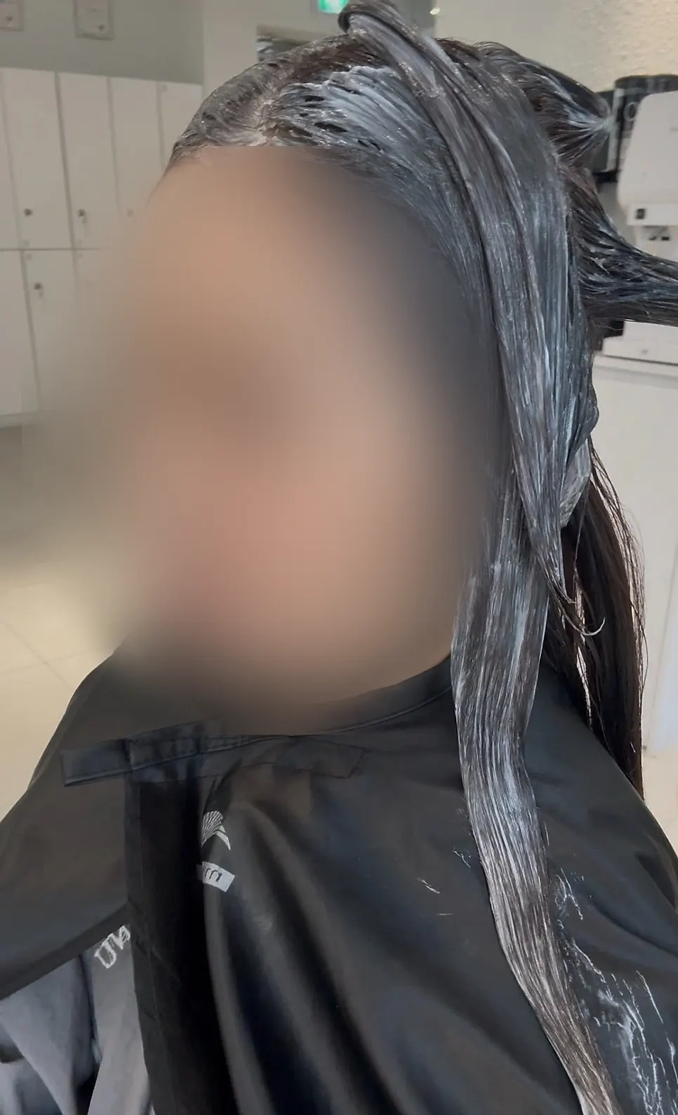 Full view of long hair after the matte brown dye