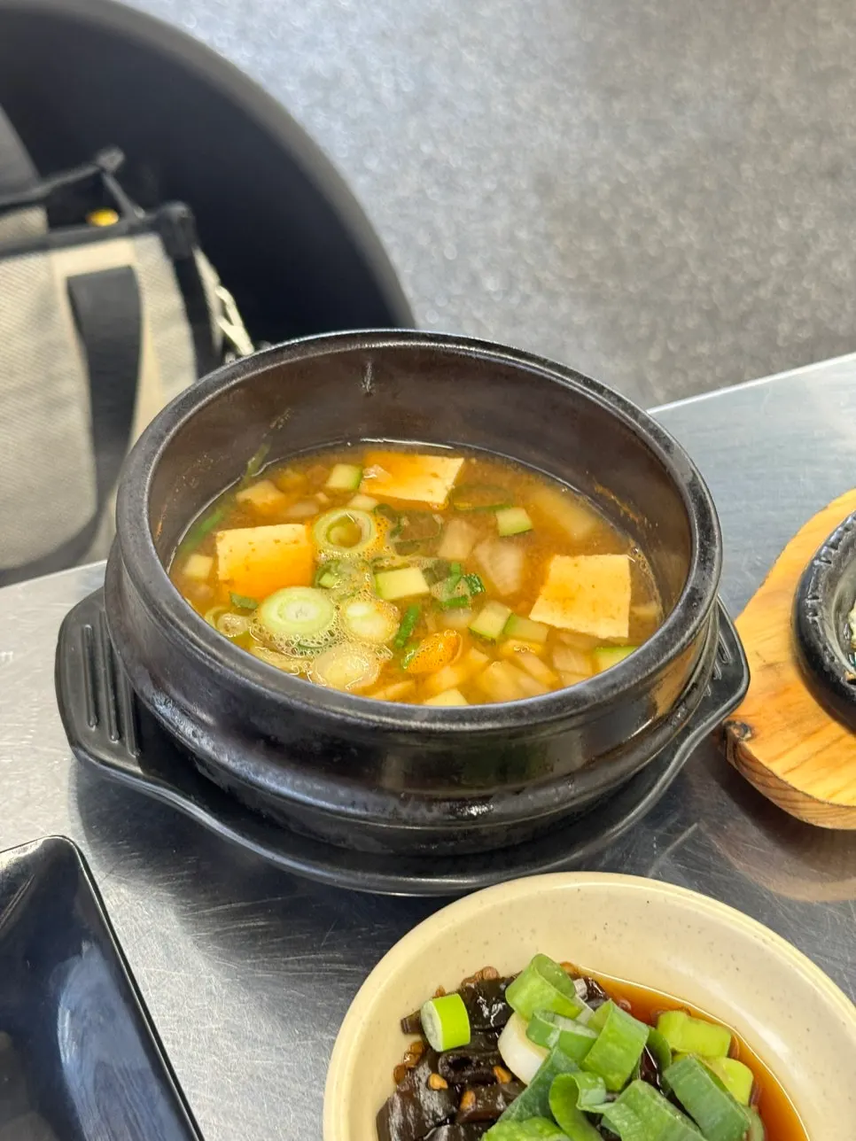 Fried egg and warm doenjang stew
