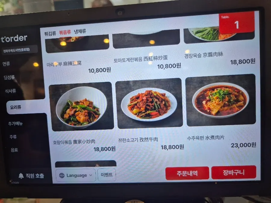 Menu board of fried and stir-fry dishes