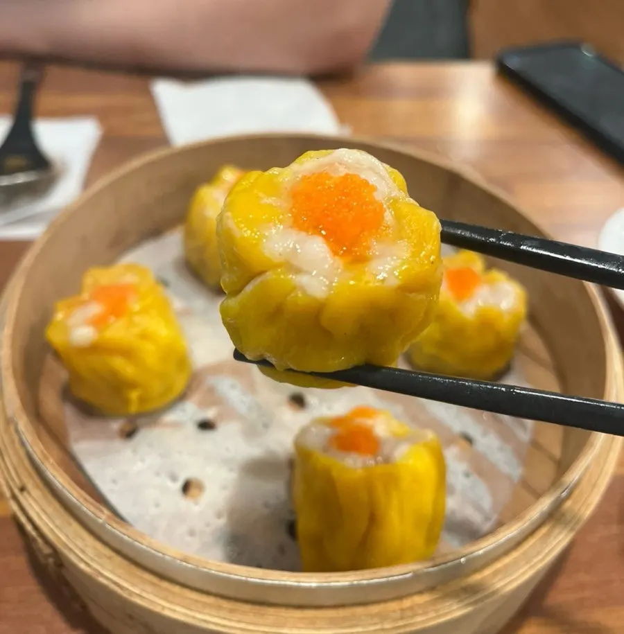 Shrimp shumai in a steamer basket