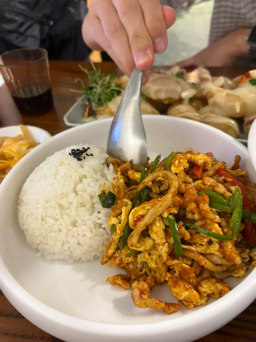 Close-up of tiger fried rice stir-fried in chili oil