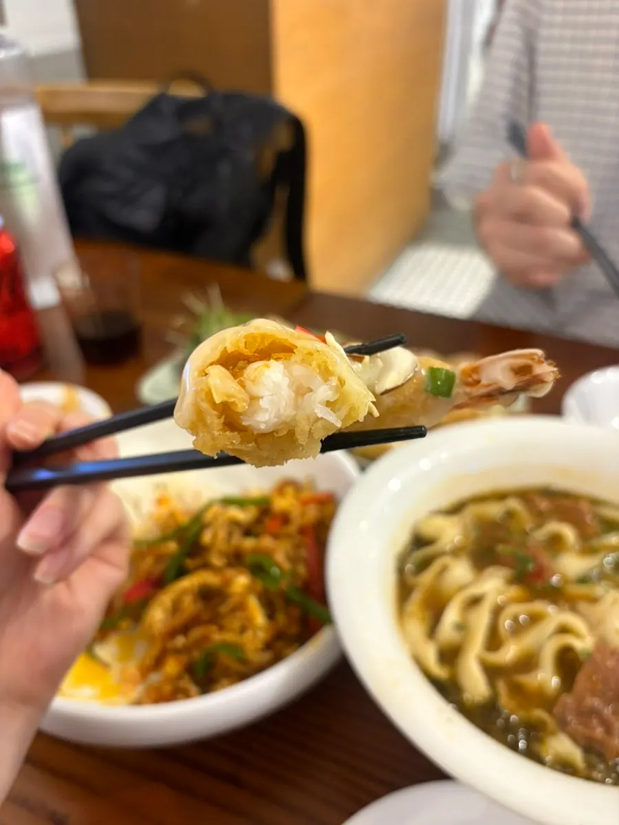 Cross-section of cream shrimp showing crispy batter