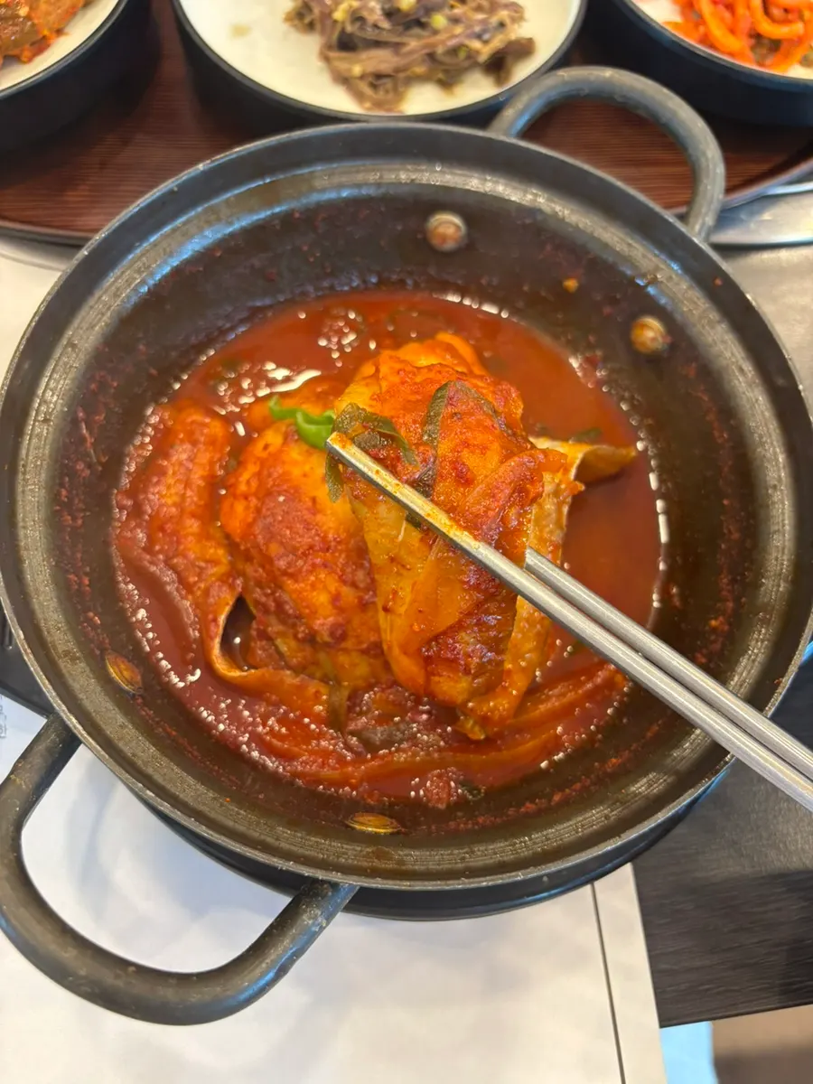 Close-up of the generous portion of boneless hairtail stew