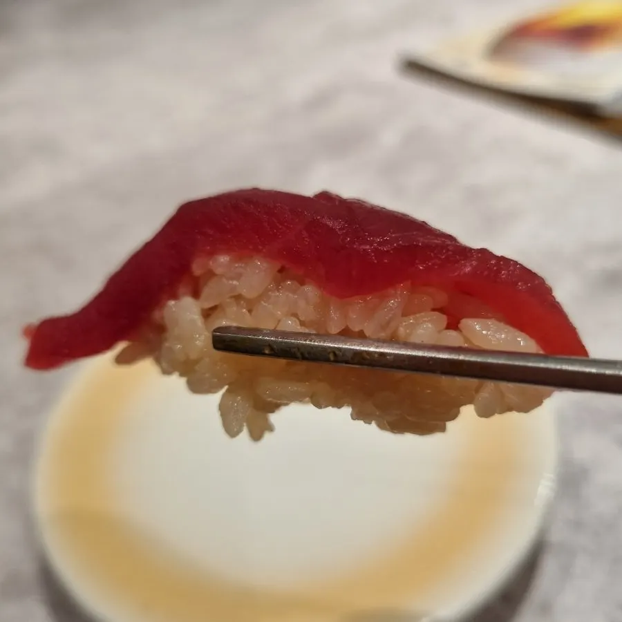 Akiaki's sushi, served three pieces at a time