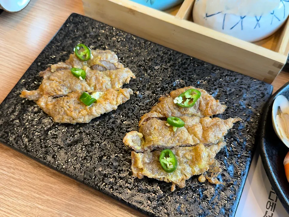 Golden-brown pan-fried beef yukjeon
