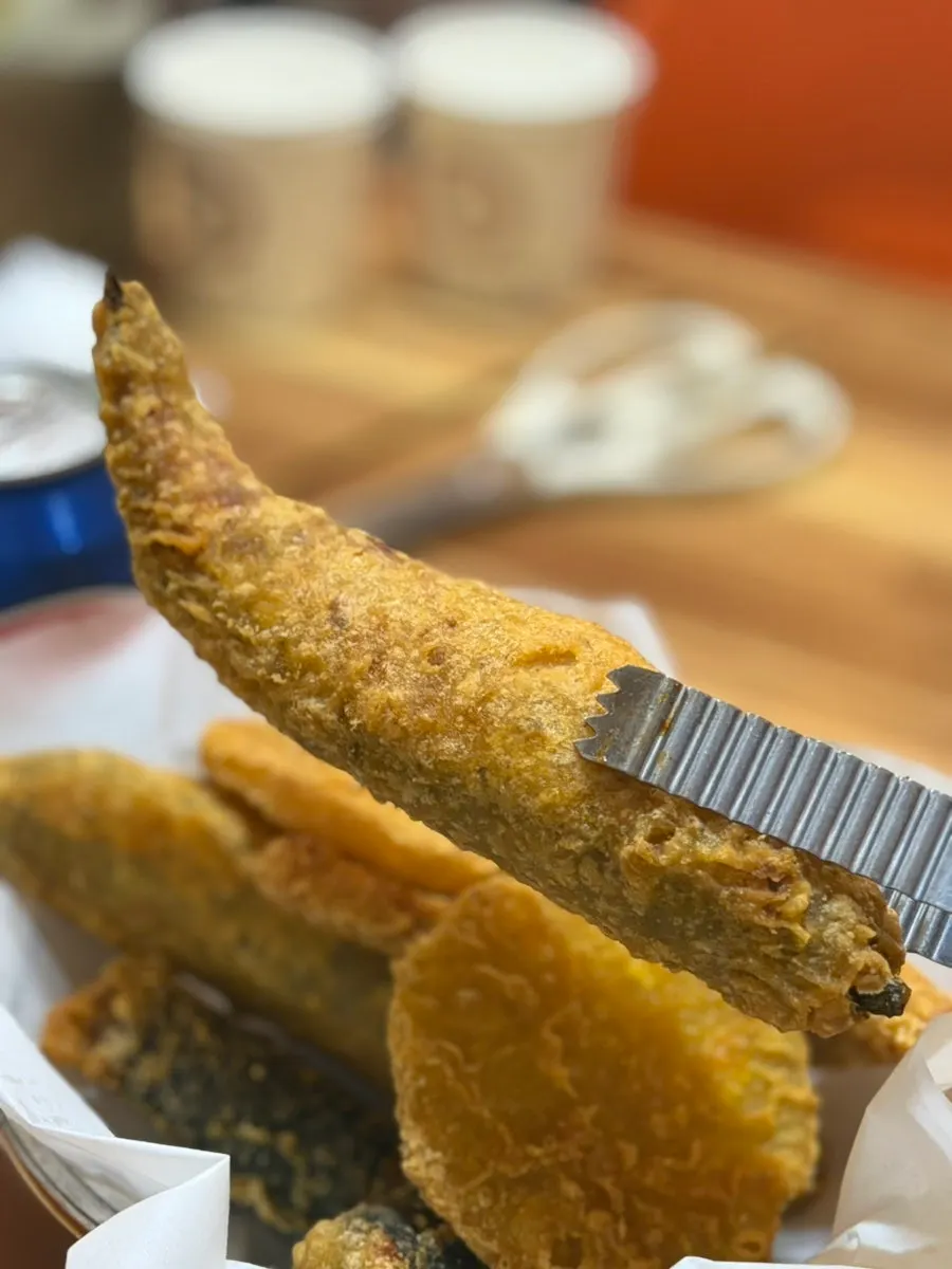 Cross-section of a crispy fried snack