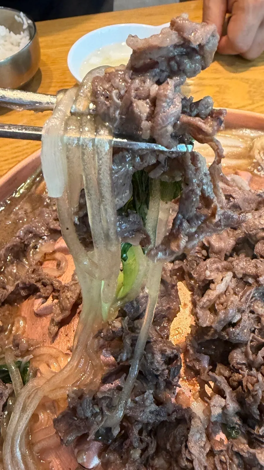 Korean beef fresh bulgogi cooking on the pan