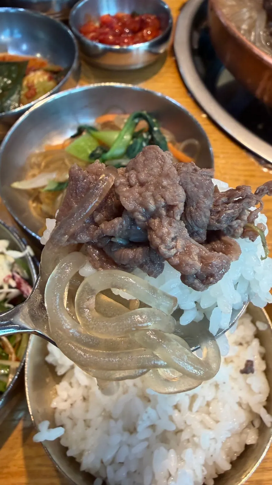 Bulgogi glass noodles and vegetables infused with seasoning