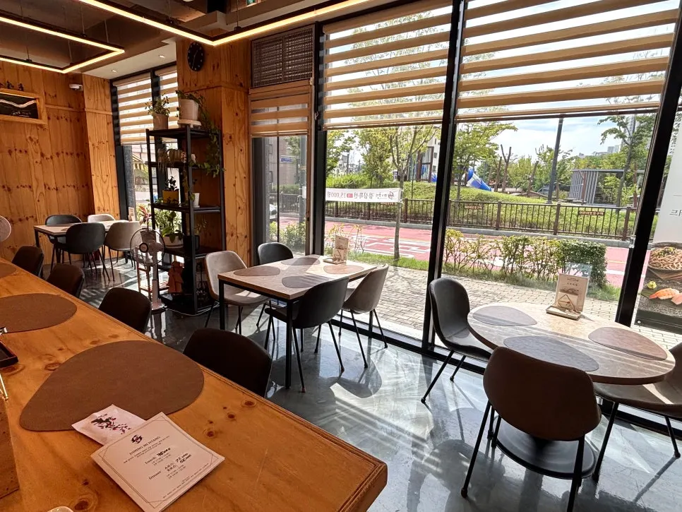 Wood-toned interior of the Japanese restaurant