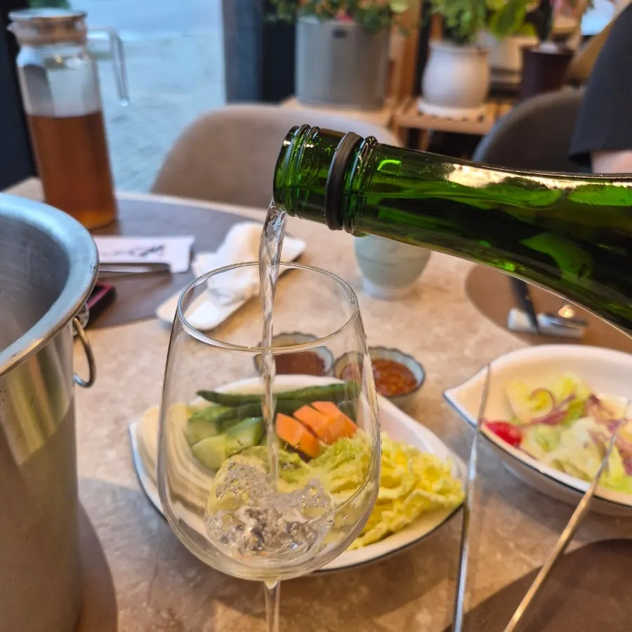 Sake and glasses set on the table