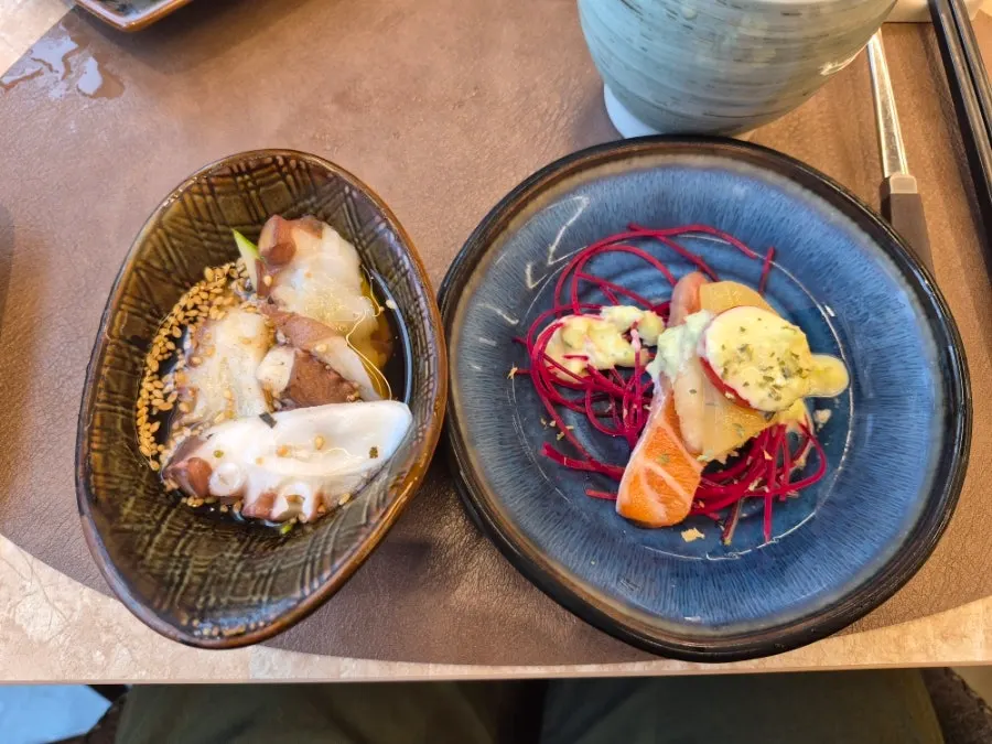 Vinegared octopus and bite-sized salmon