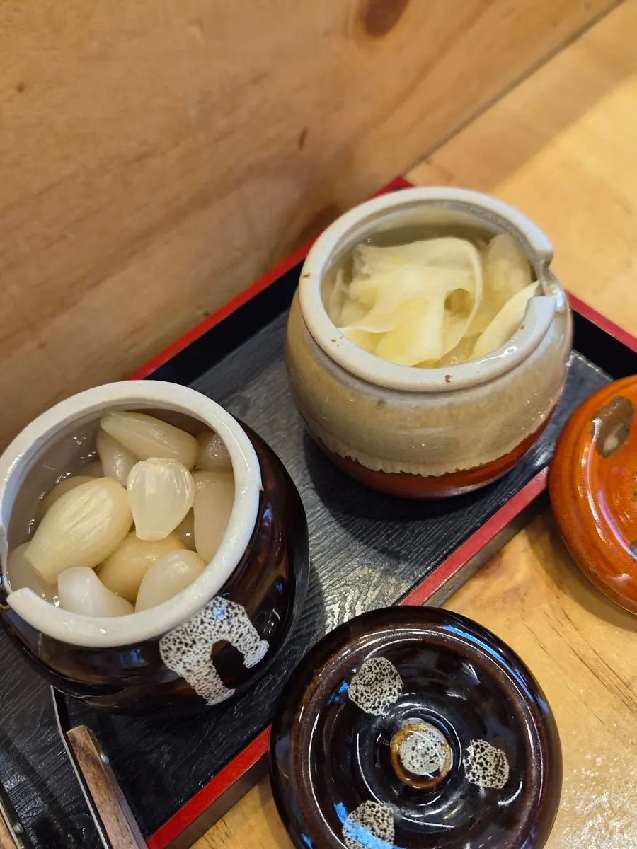 Rakkyo and pickled ginger placed at each seat